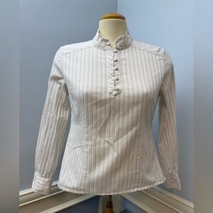 90s Striped White Long Sleeve fitted Blouse